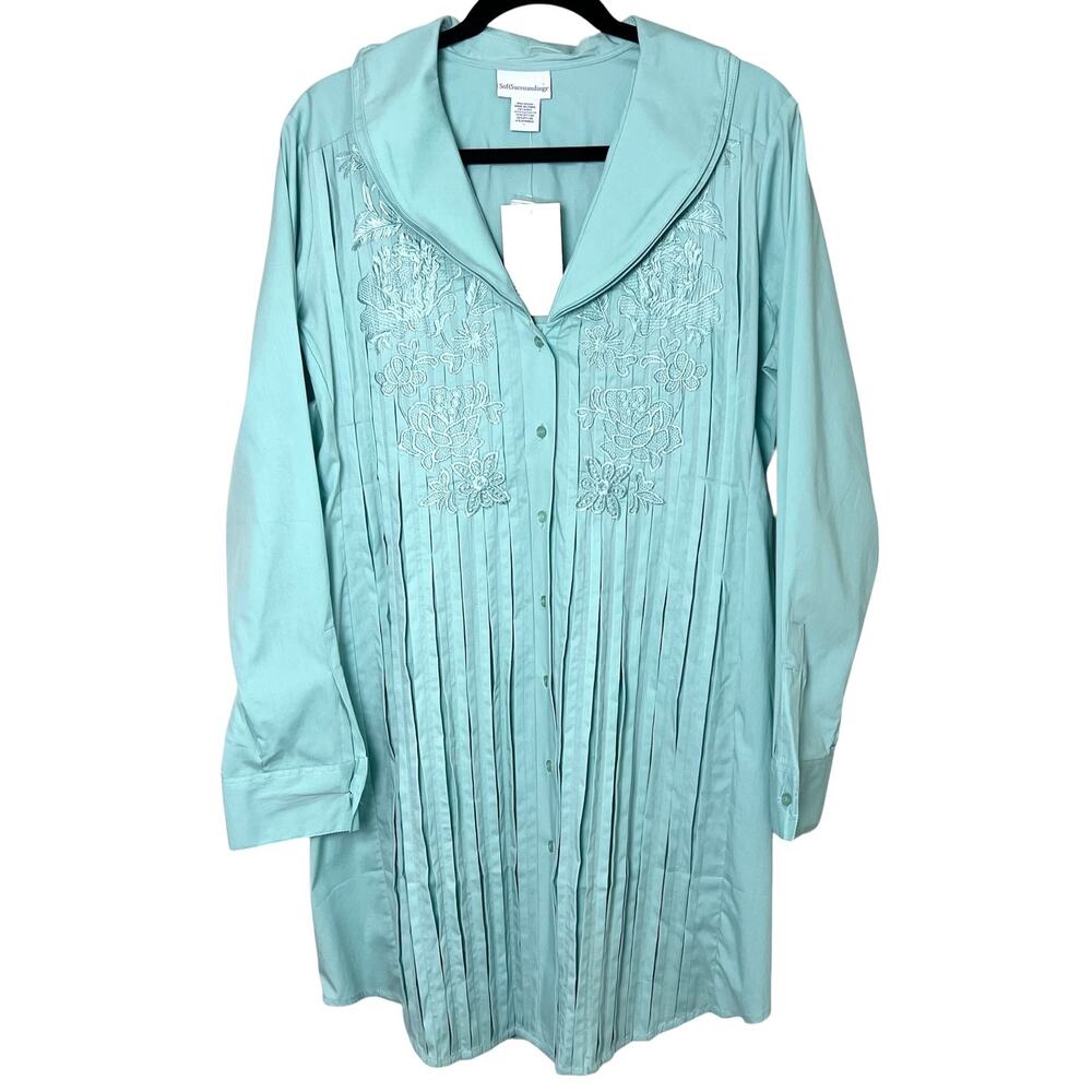 NWT Soft Surroundings Floral Embroidered Pleated Tunic Dress Large Wire Collar
